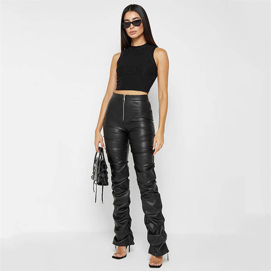 🖤 Trendystiq LuxeFit™ PU leren bootcut Damesbroek – Moeiteloze elegantie, elke stap die je zet.