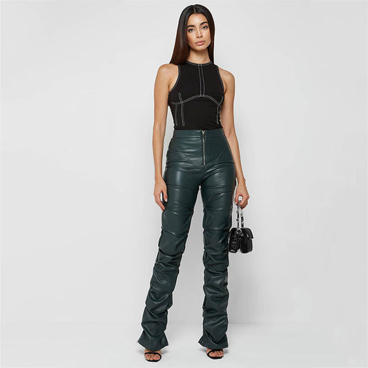 🖤 Trendystiq LuxeFit™ PU leren bootcut Damesbroek – Moeiteloze elegantie, elke stap die je zet.