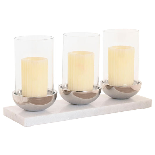 Candleholder Home ESPRIT White Silver Crystal Marble 40 x 13 x 22 cm-1