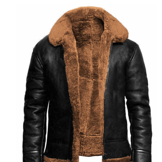 Winter Warrior™ – Stoere Heren Leren Bomber Jas met Luxe Kunstbontvoering