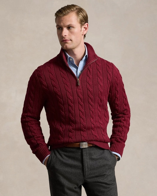 AlphaCable™ – Heren Kabelgebreide Trui met Rits | Trendystiq™ Winter Essential