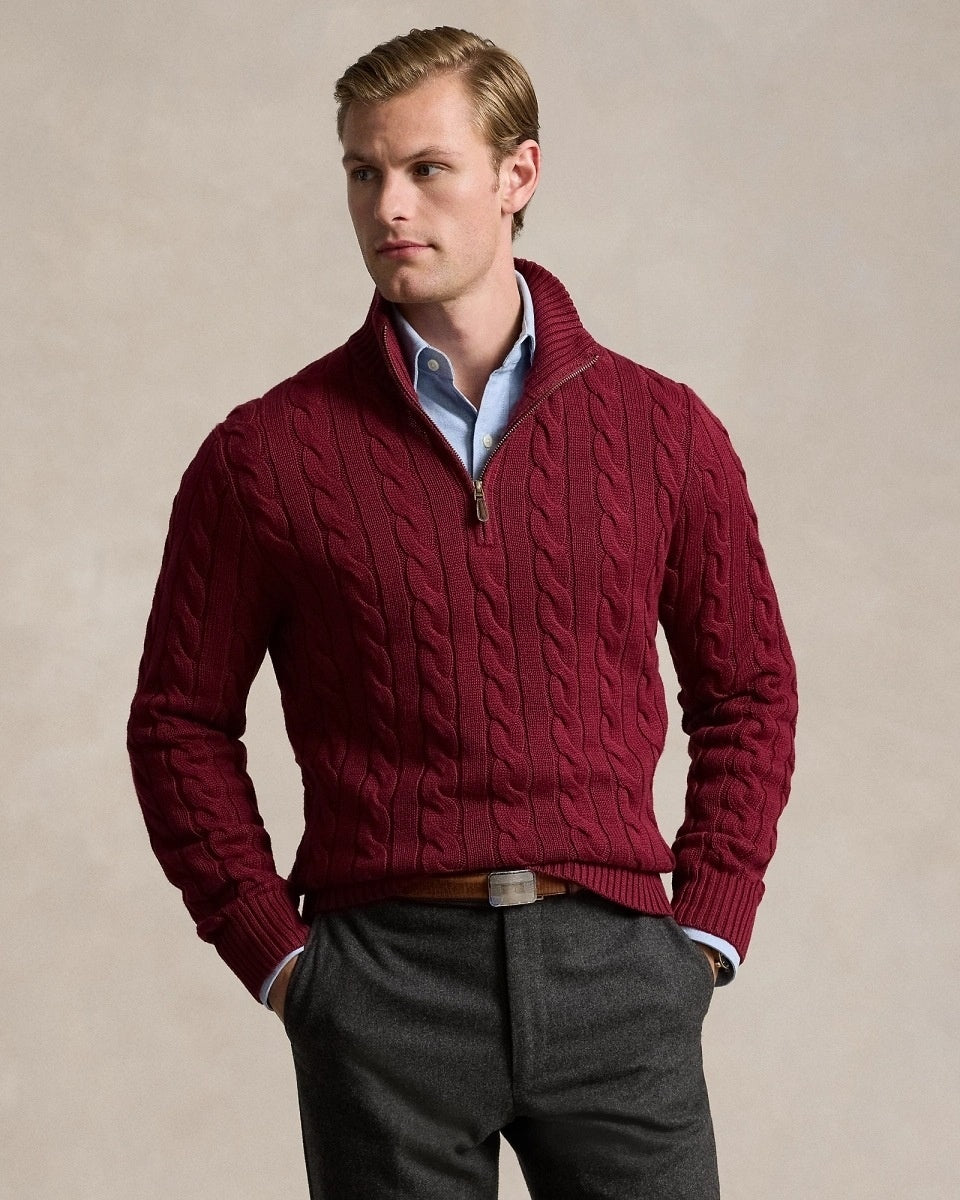 AlphaCable™ – Heren Kabelgebreide Trui met Rits | Trendystiq™ Winter Essential